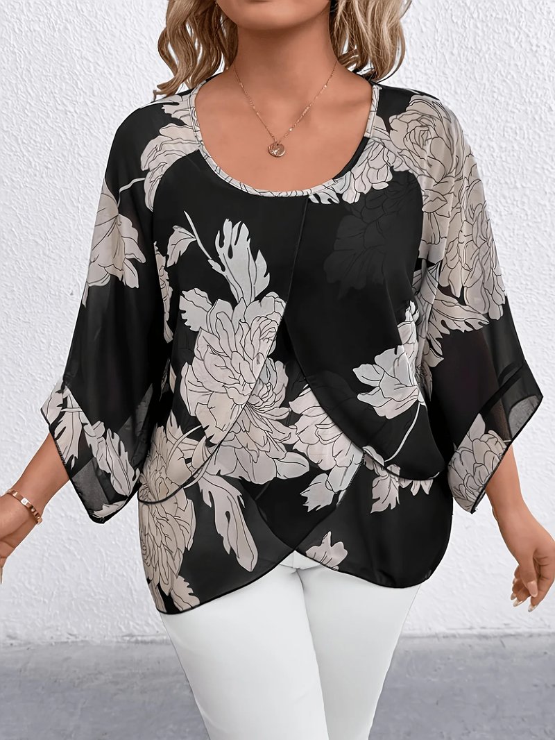 Chic Plus Size Peony Chiffon Blouse