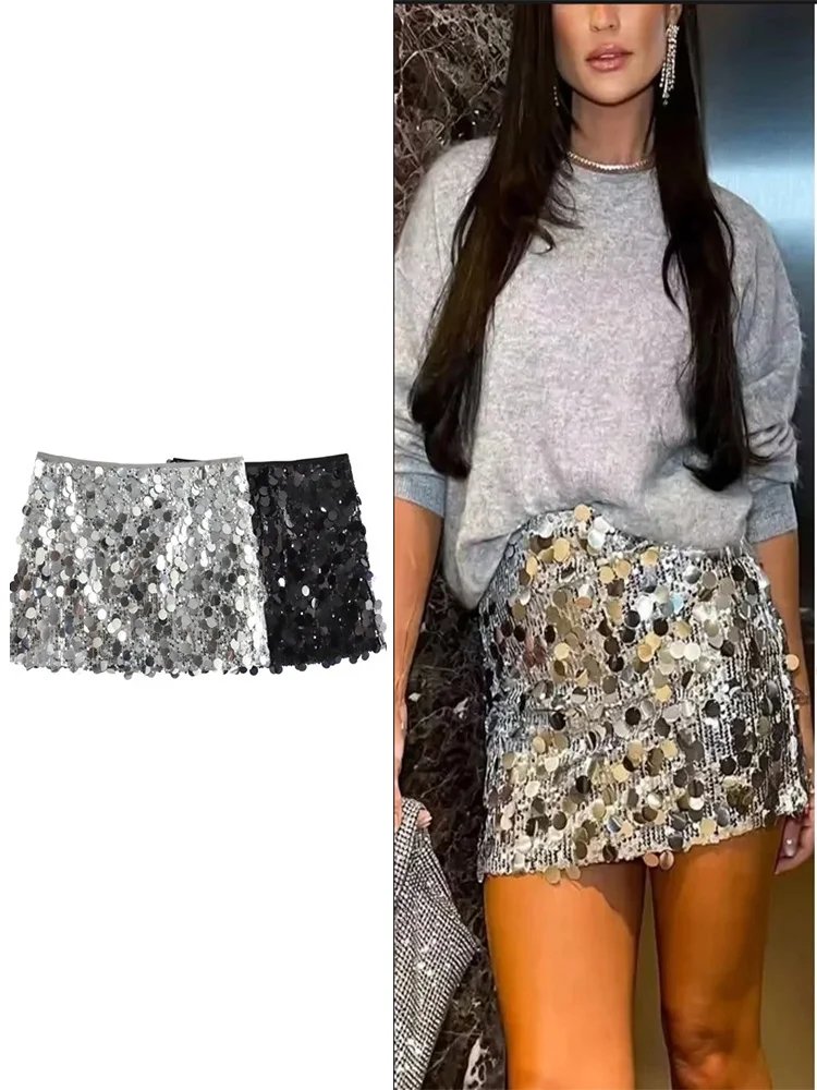 Chic High Waist Sequined Mini Skirt