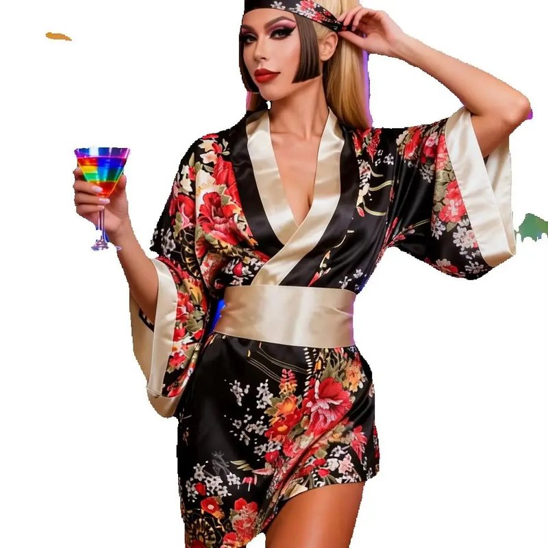 Floral Satin Kimono Robe