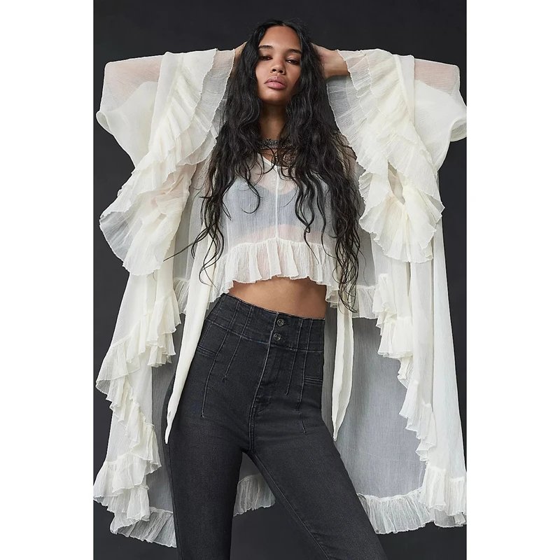 Sheer Frill Sleeve Blouse