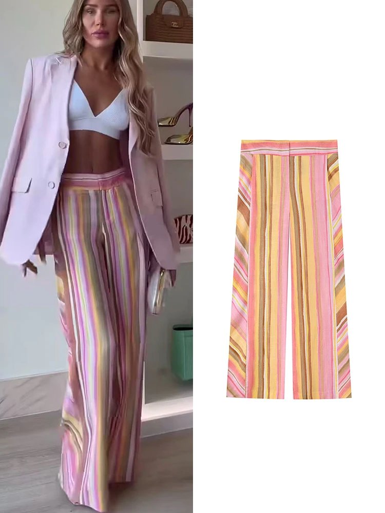 Colorful Striped Wide Leg Pants