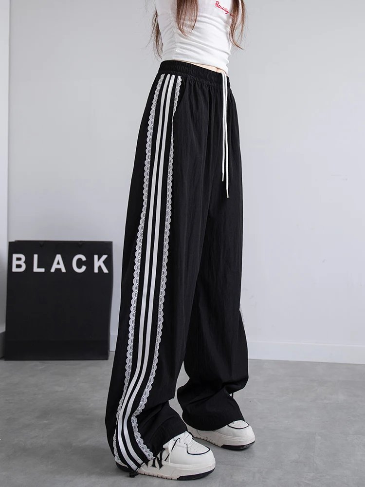 Trendy Korean Lace Wide-Leg Pants
