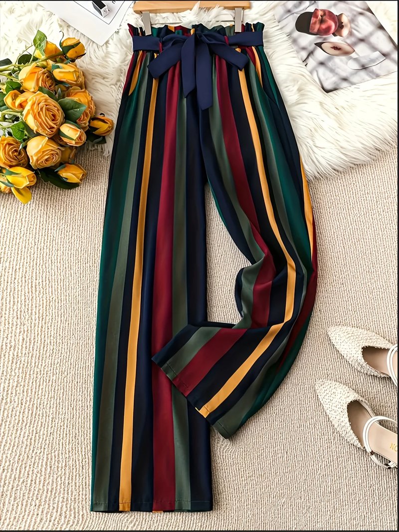 Retro Color-Blocked Wide-Leg Pants
