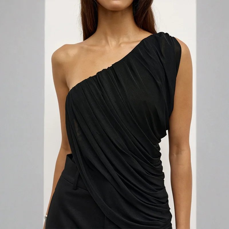 Asymmetrical One-Shoulder Mesh Top
