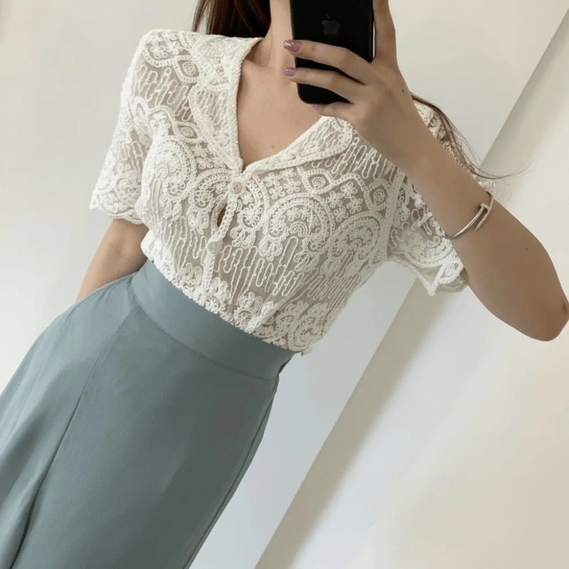 Sheer Lace Summer Blouse
