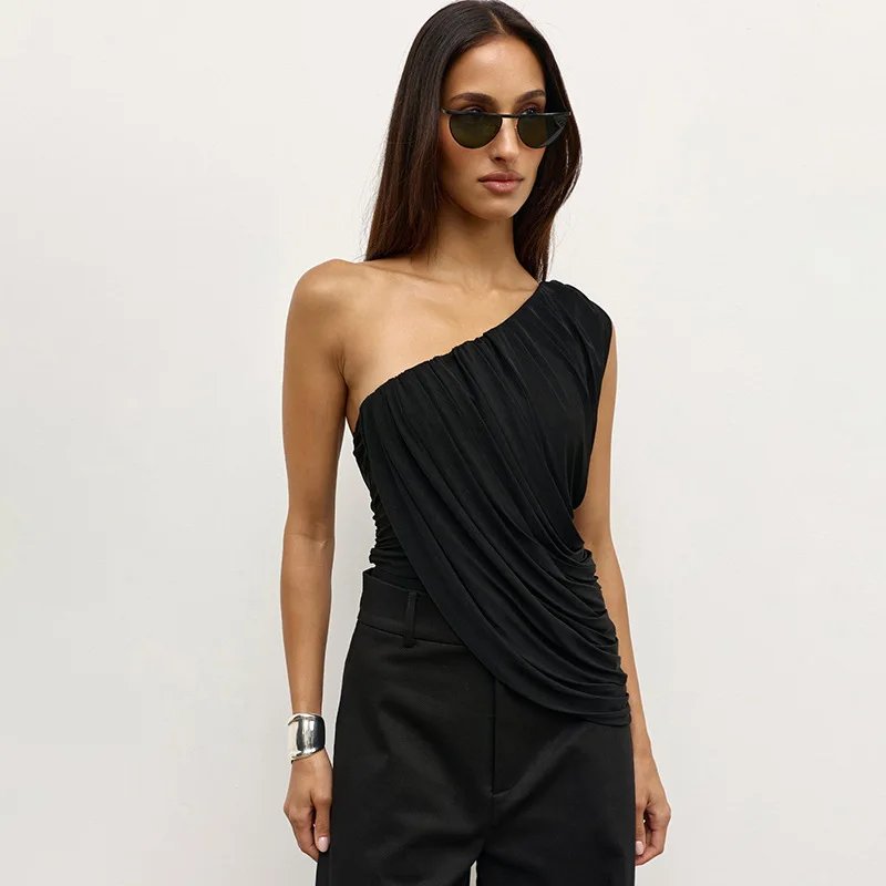 Elegant One-Shoulder Mesh Top