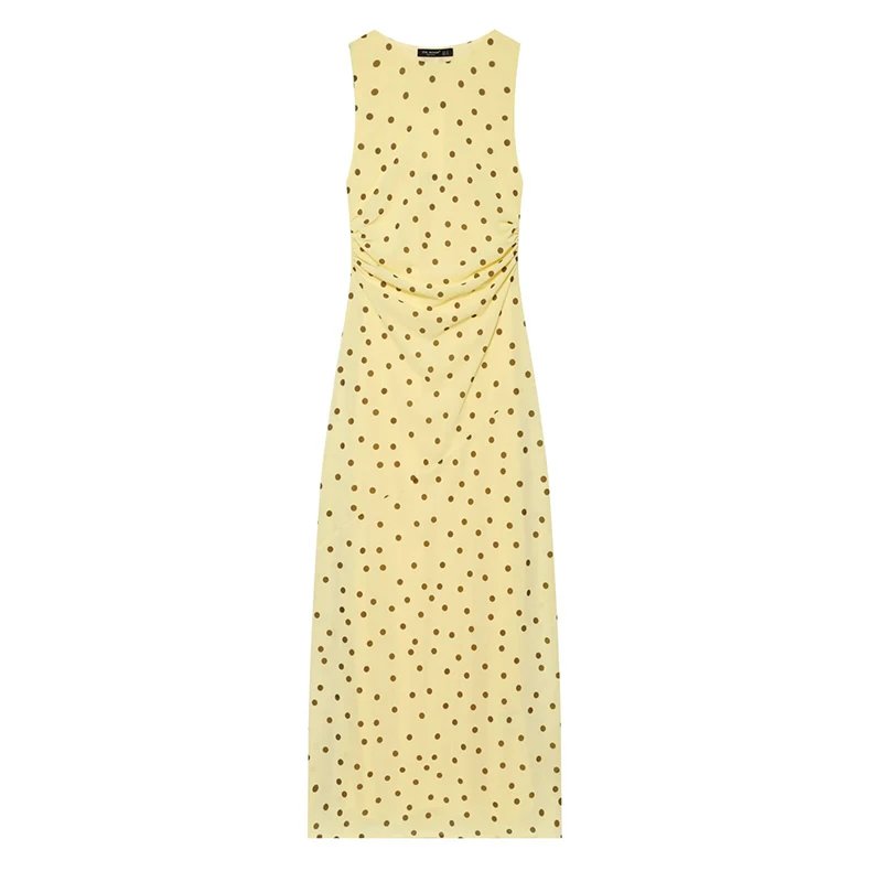 Elegant Yellow Polka Dot Maxi Dress