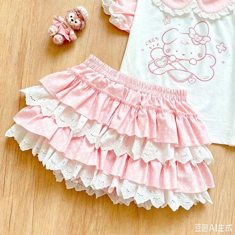Kawaii Pink Polka Dot Ruffle Skirt