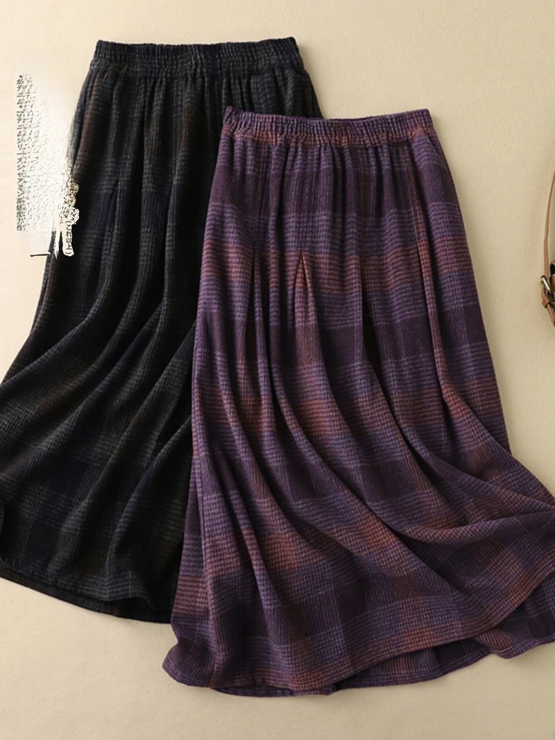 Plus Size Vintage A-Line Midi Skirt