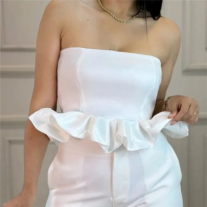 Chic Satin Strapless Peplum Top
