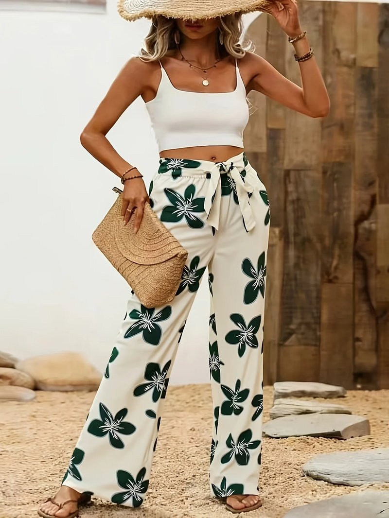 Floral Print Wide Leg Pants