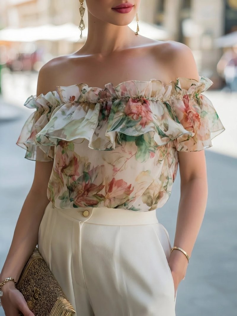 Elegant Floral Off-Shoulder Blouse