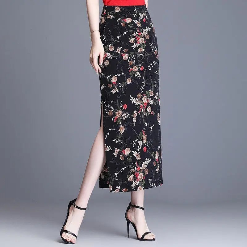 Elegant Floral A-Line Midi Skirt