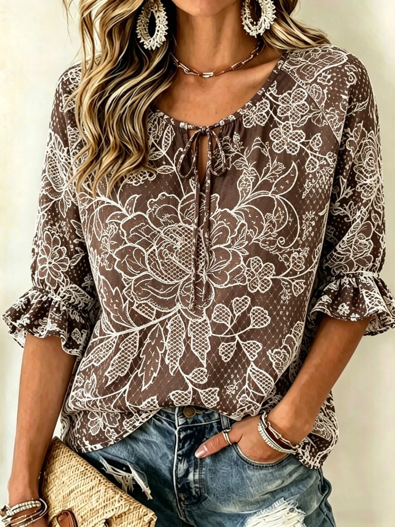 Floral Tie-Front Blouse for Women
