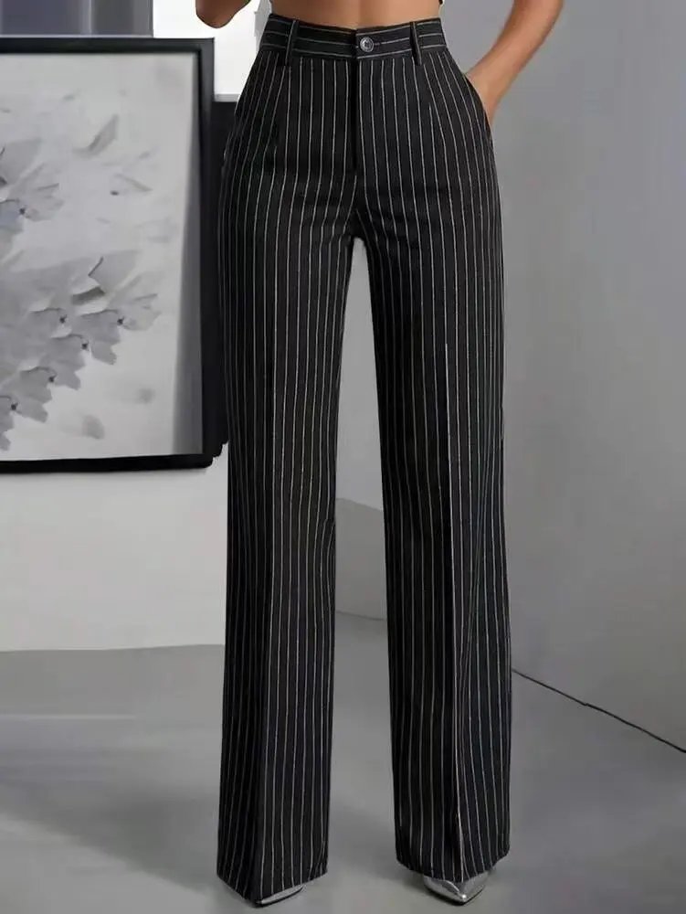 Elegant Striped Wide Leg Trousers