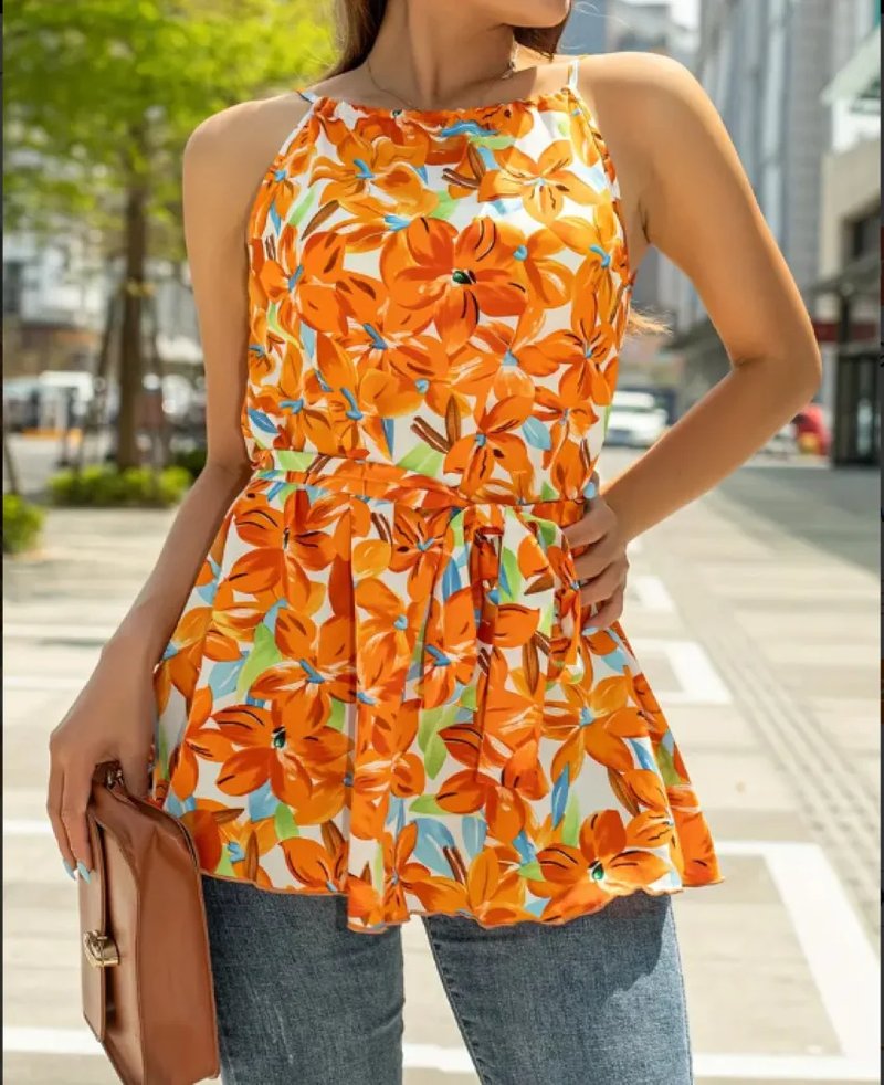 Floral Plus Size Halter Cami Top