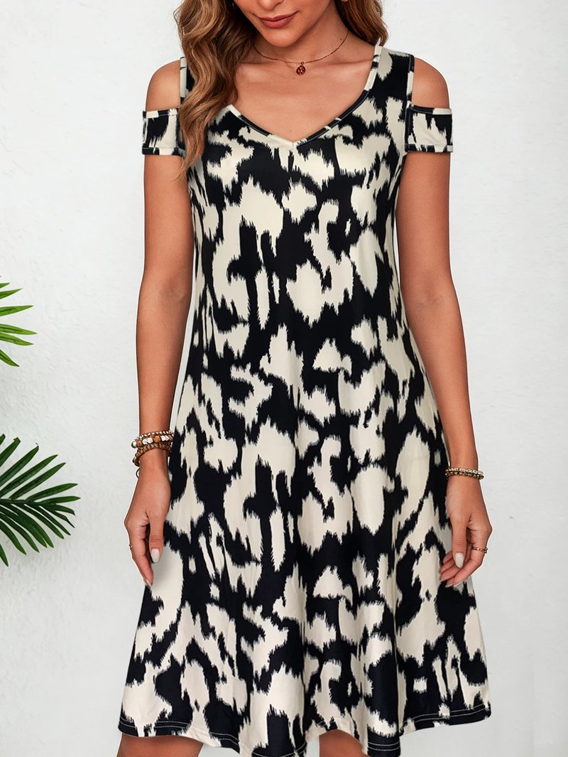 Abstract Print Cold Shoulder Mini Dress