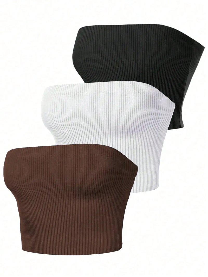Stylish Ribbed Strapless Crop Top