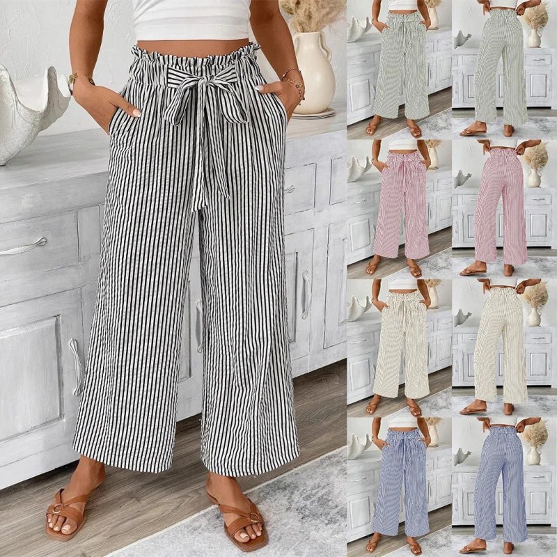 Chic Striped Wide Leg Cropped Pants