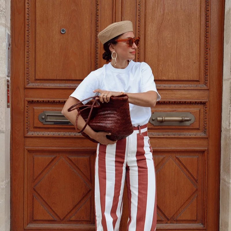 High Waist Striped Women's Trousers