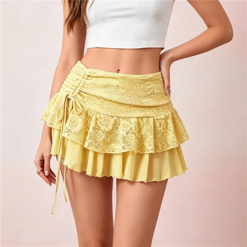 Floral Lace Ruffle Mini Skirt