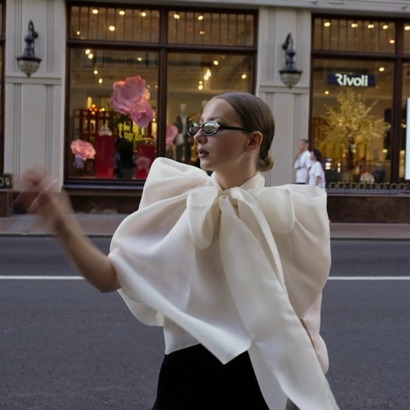 Chic Sheer Bow Blouse for Women