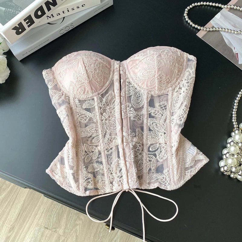 Floral Embroidered Strapless Corset Top