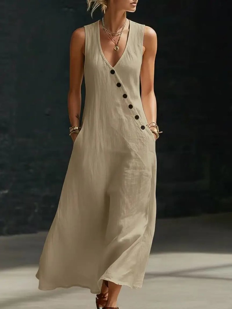 Women's Asymmetric Linen Maxi Dress