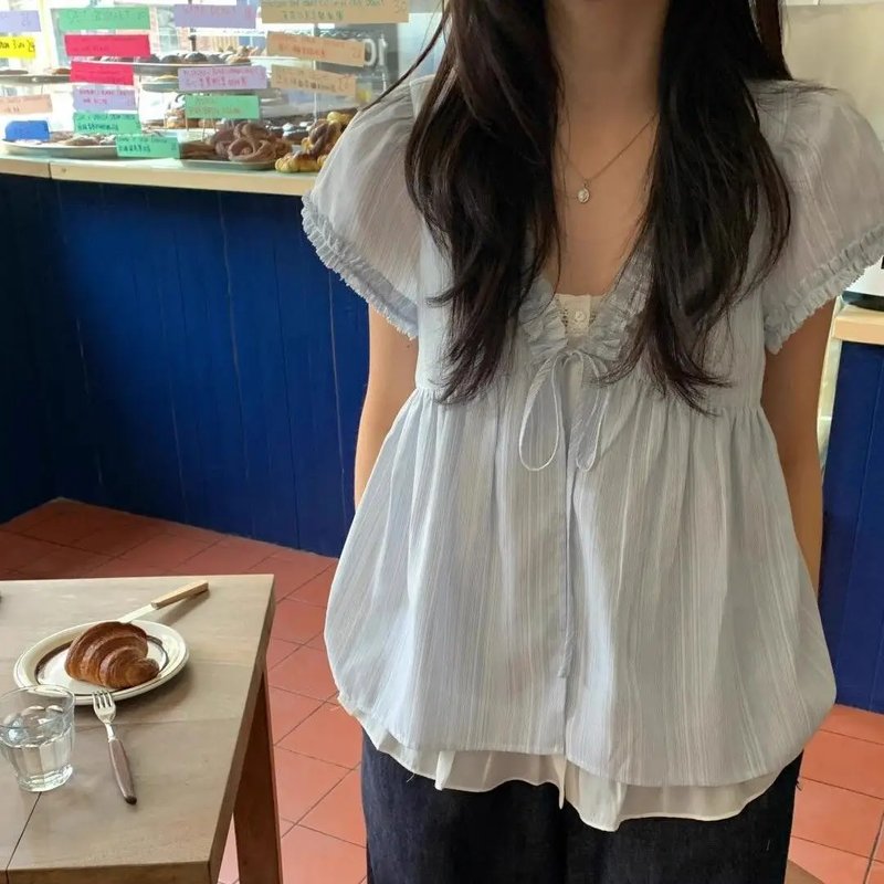 Light Blue Ruffle Babydoll Blouse