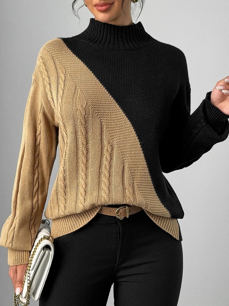 Elegant Color Block Knit Sweater