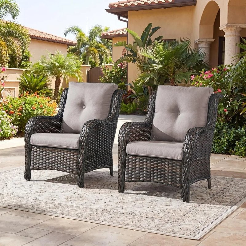 Set of 2 Wicker Patio Chairs