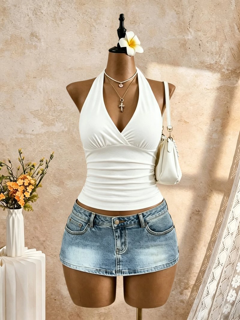 Chic Halter Ruched Crop Top