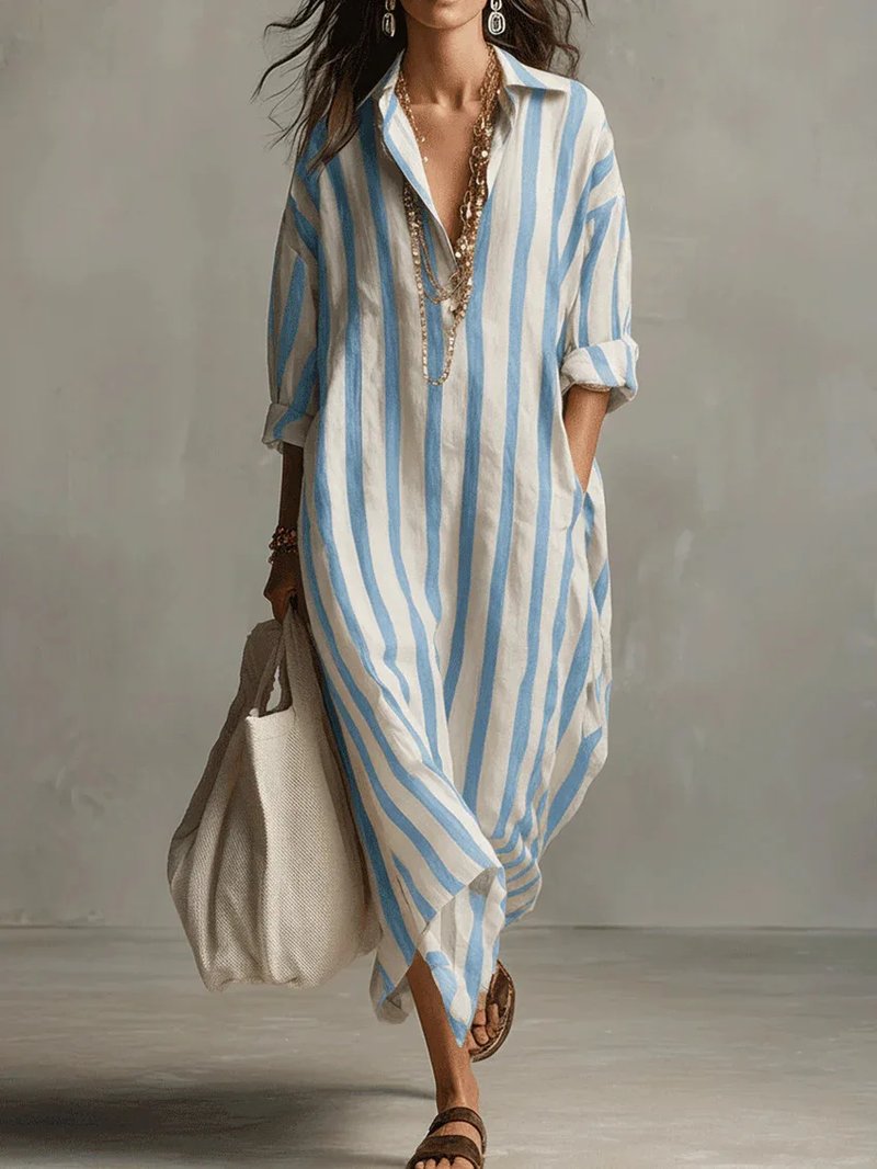 Trendy Oversized V-Neck Shirt Dress