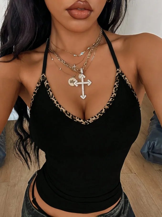 Chic Leopard Trim Crop Camisole