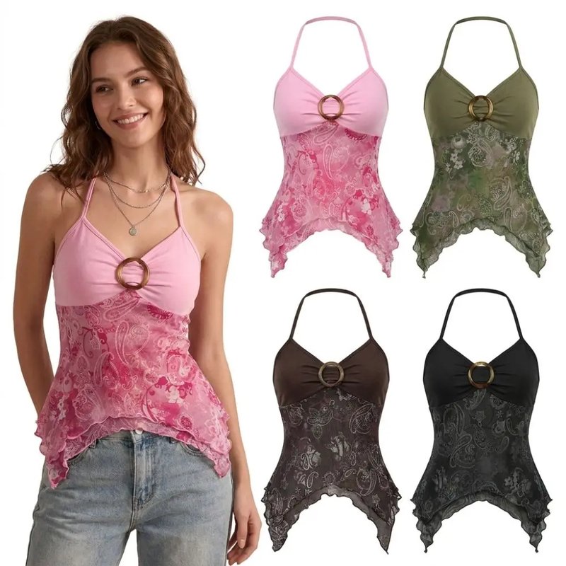 Chic Asymmetrical Mesh Cami Top