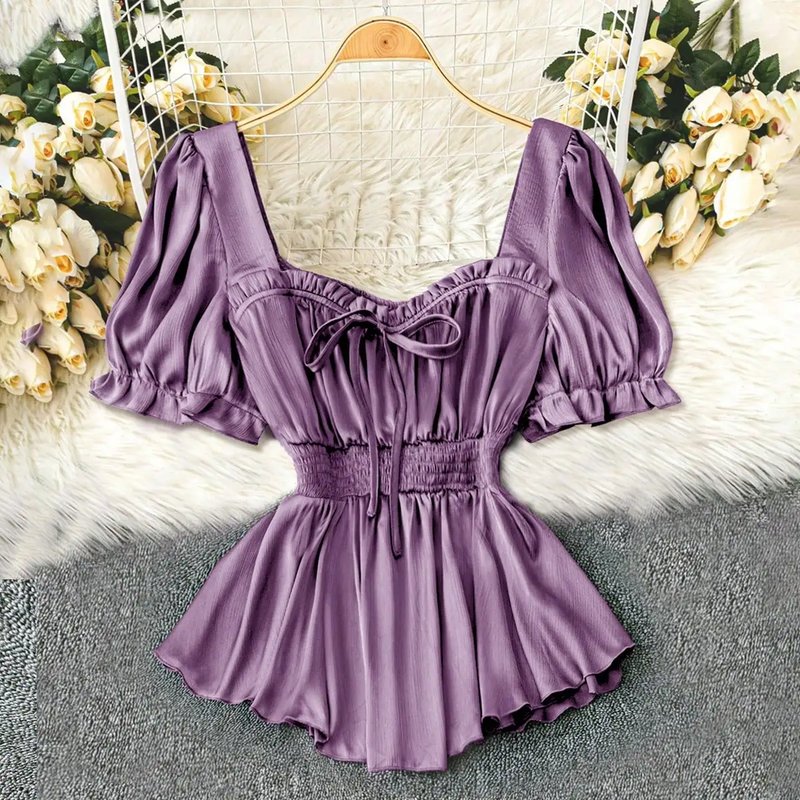 Elegant Purple Pleated Plus Size Top