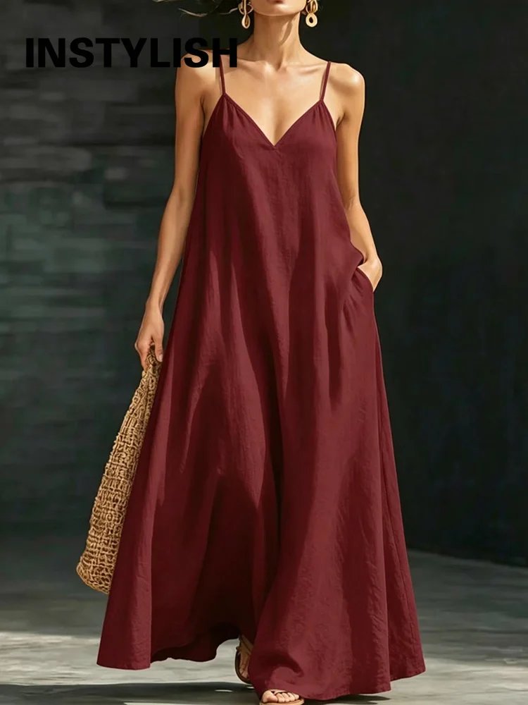 Chic Linen Maxi Dress with Pockets