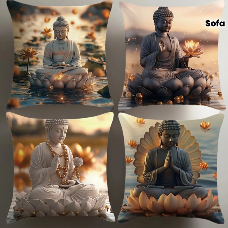 Zen Buddha Lotus Pillow Case Set