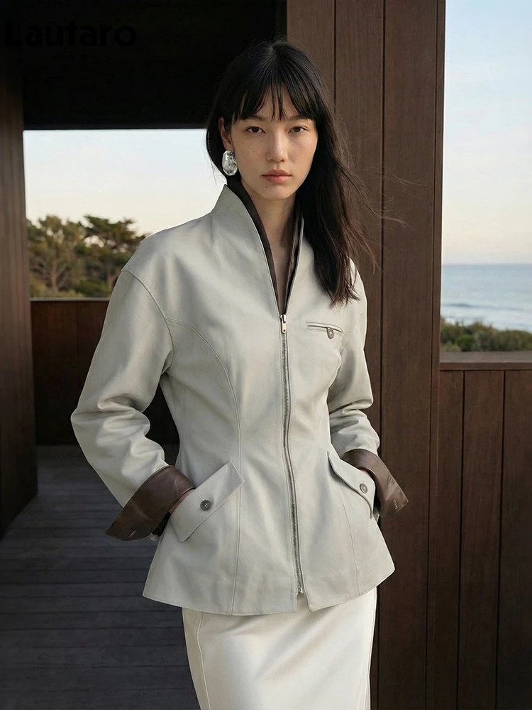 Chic Patchwork Leather Jacket for Women