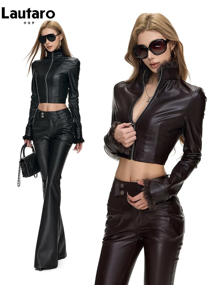 Chic Faux Leather Cropped Jacket