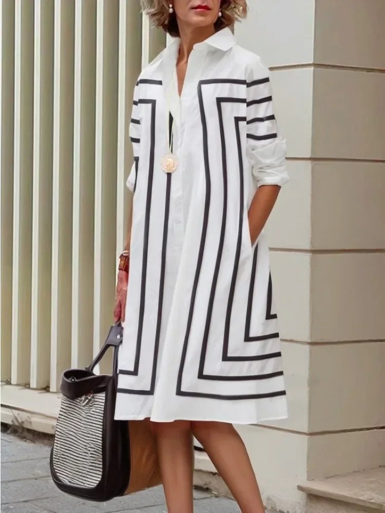 Chic Striped Midi Shirt Dress