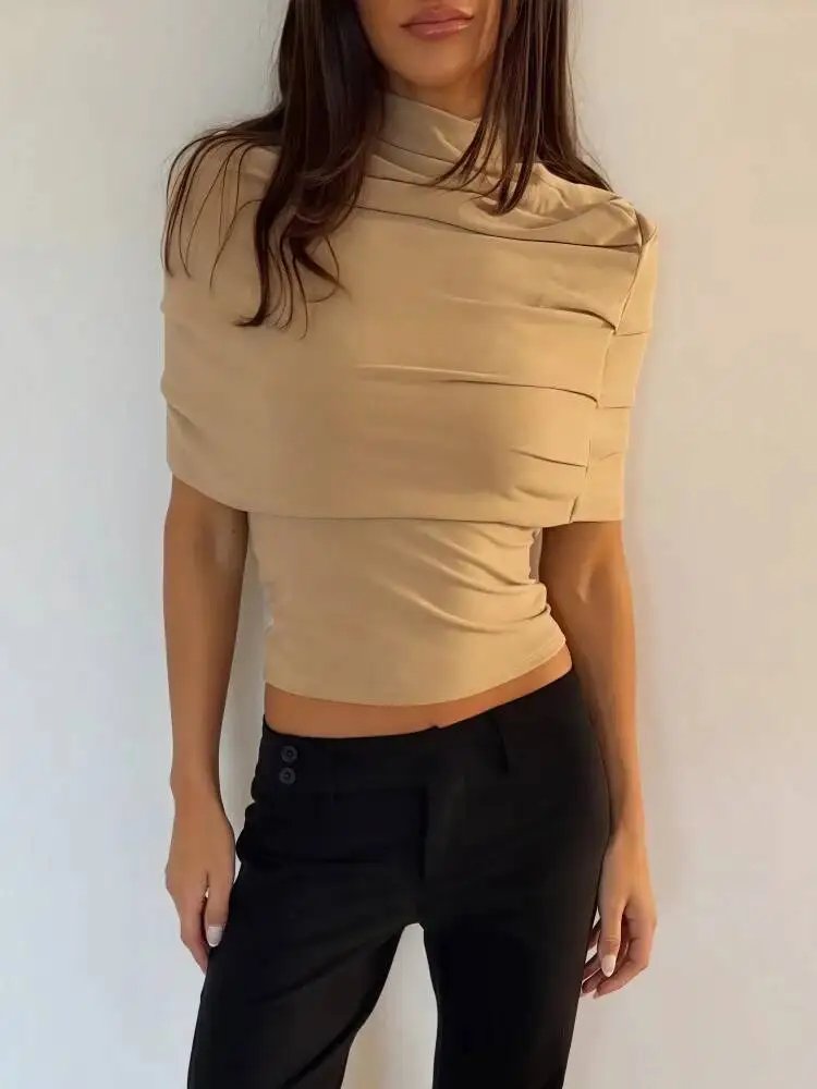 Chic Solid Turtleneck Summer Set