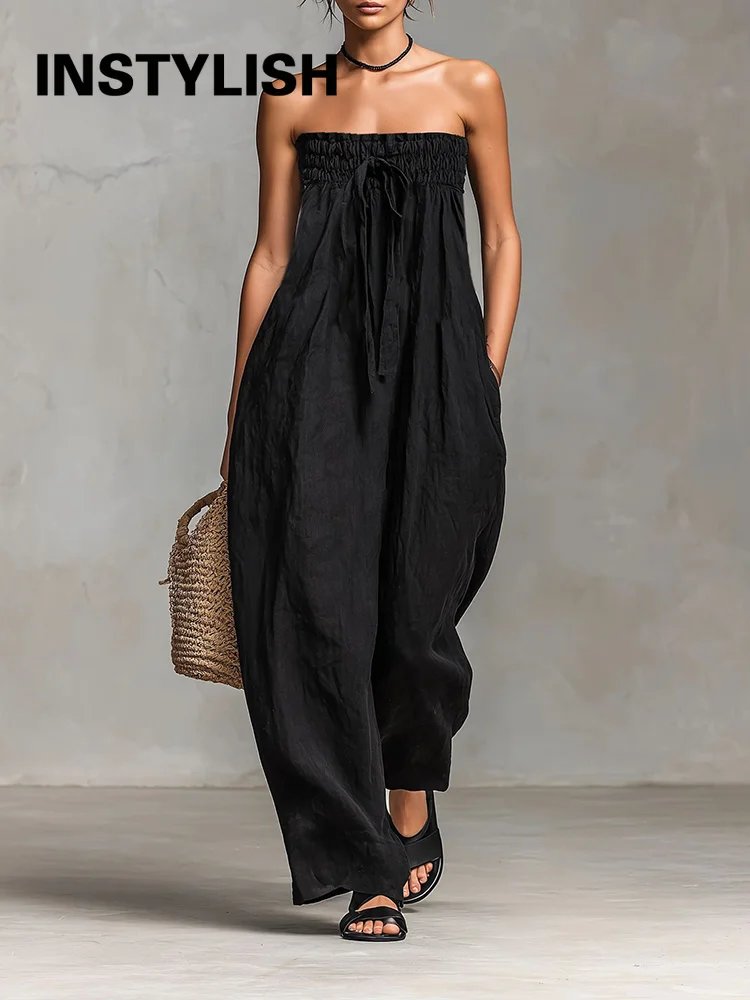 Chic Strapless Wide Leg Jumpsuit