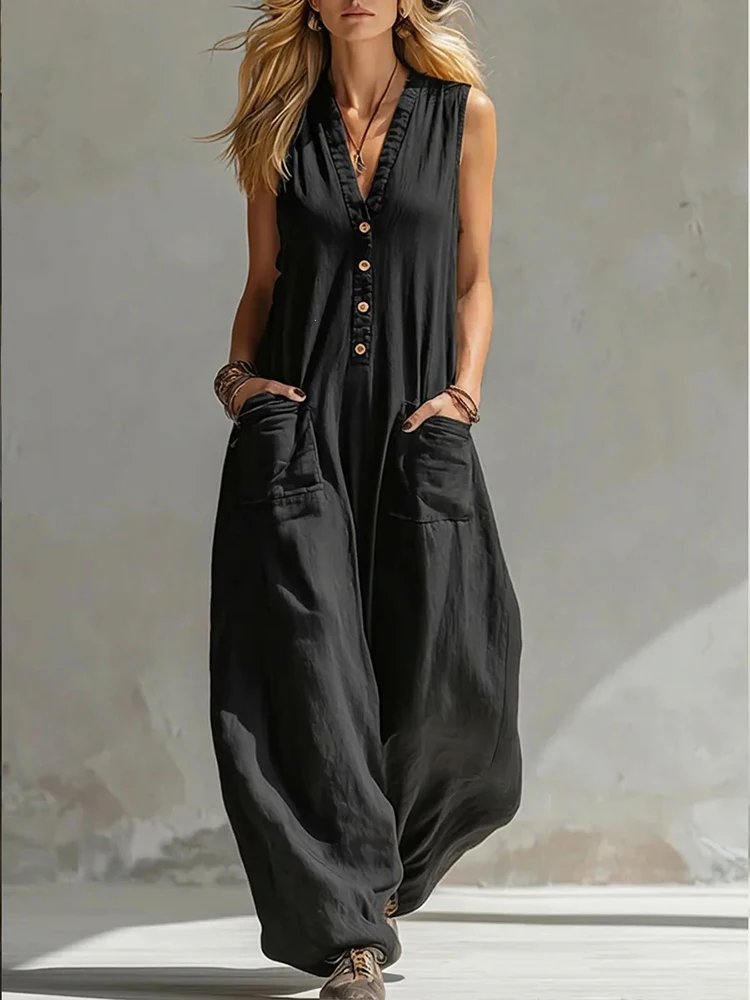 Summer Sleeveless V Neck Jumpsuit