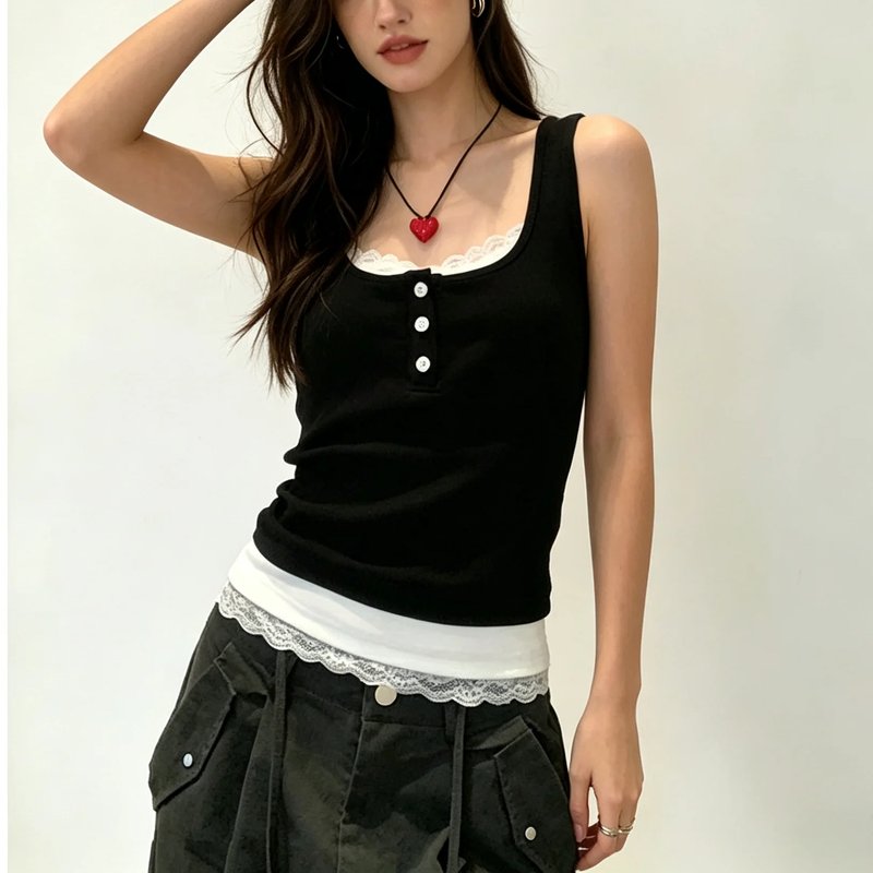 Lace Trim Sleeveless Crop Top