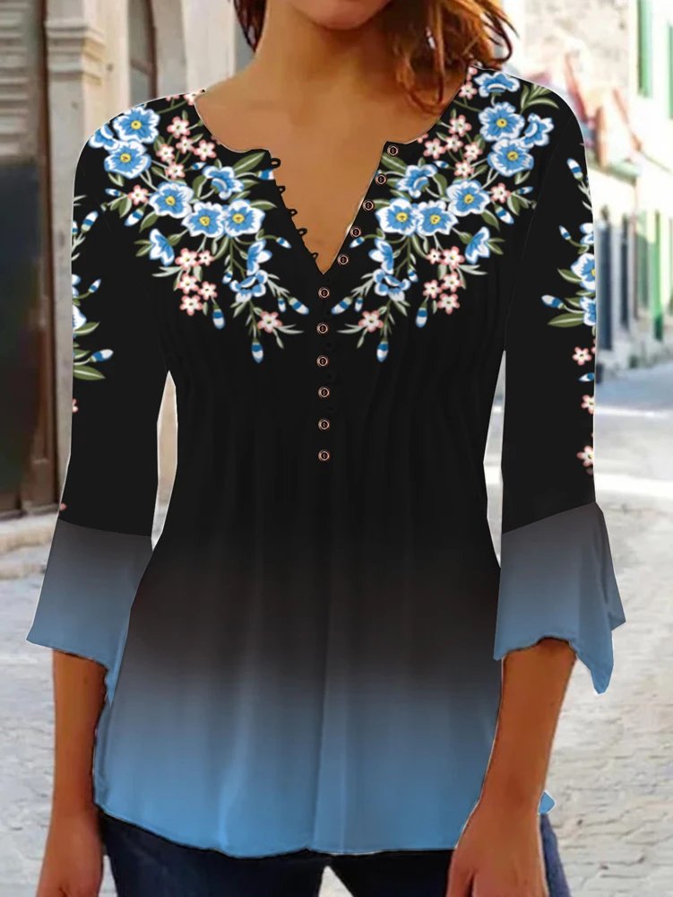 Floral Print Plus Size Blouse