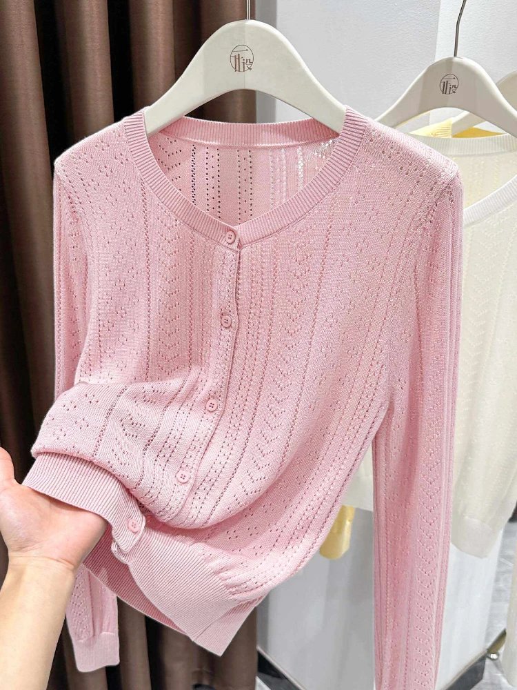 Chic Pink Knit Cardigan for Summer