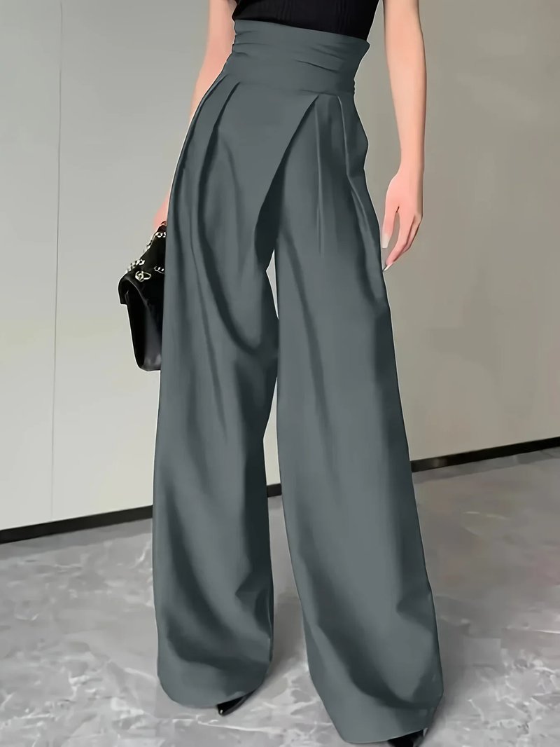 Chic Grey Wide Leg Wrap Pants
