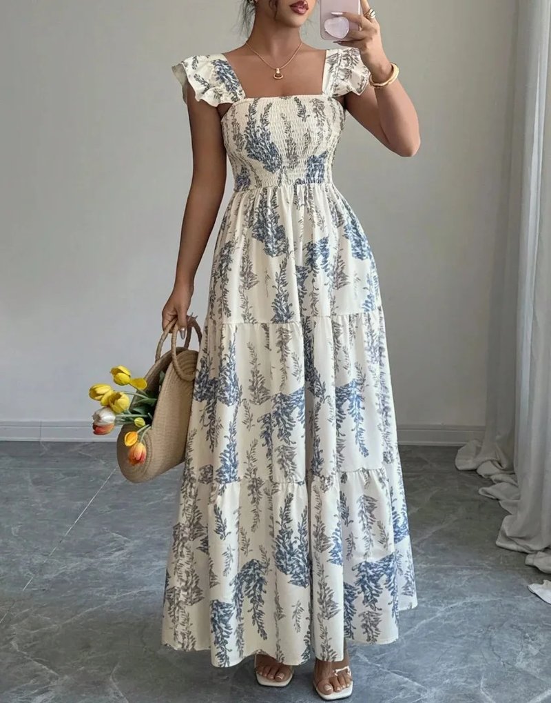 Boho Blue Fern Maxi Dress