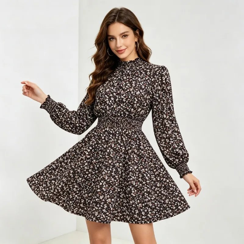Floral Mini Dress with Ruffle Cuffs